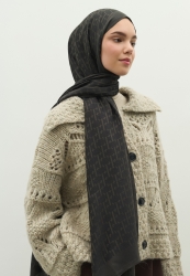 MONOGRAM PAMUK FLOŞ JAKARLI ŞAL KÖMÜR