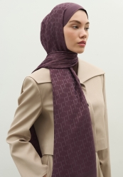 MONOGRAM PAMUK FLOŞ JAKARLI ŞAL MÜRDÜM