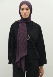 MONOGRAM PAMUK FLOŞ JAKARLI ŞAL PATLICAN MORU