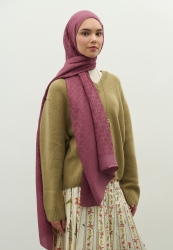 MONOGRAM PAMUK FLOŞ JAKARLI ŞAL VINTAGE ROSE