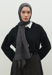 MONOGRAM PAMUK FLOŞ JAKARLI ŞAL FÜME