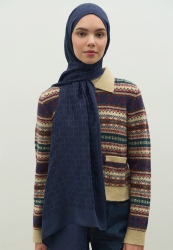 MONOGRAM PAMUK FLOŞ JAKARLI ŞAL GECE MAVİSİ