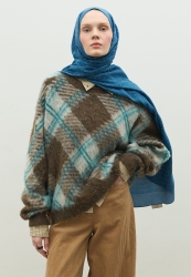 MONOGRAM PAMUK FLOŞ JAKARLI ŞAL KOT MAVİ