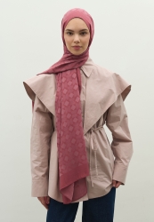 OSLO PAMUK FLOŞ JAKARLI ŞAL VINTAGE ROSE