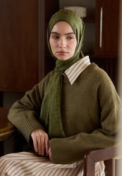 MONOGRAM PAMUK FLOŞ JAKARLI ŞAL ZEYTİN YEŞİLİ