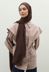 MONOGRAM PAMUK FLOŞ JAKARLI ŞAL ÇİKOLATA KAHVE