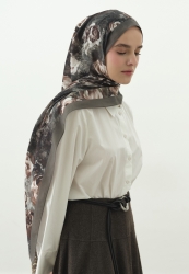 MADELEINE DESENLİ PAMUK VİSKON ŞAL GRİ