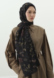 GISELE DESENLİ PAMUK VİSKON ŞAL SİYAH