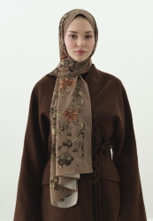 GISELE DESENLİ PAMUK VİSKON ŞAL SÜTLÜ KAHVE