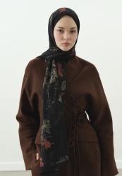FALL BREEZE DESENLİ PAMUK VİSKON ŞAL SİYAH