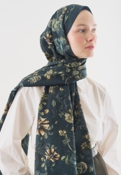 GISELE DESENLİ PAMUK VİSKON ŞAL KOYU YEŞİL