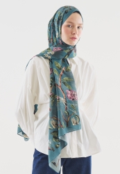FLOWER RAIN DESENLİ PAMUK VİSKON ŞAL OKYANUS