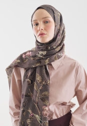 FLOWER RAIN DESENLİ PAMUK VİSKON ŞAL FÜME