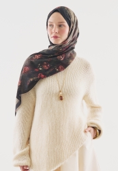 EVELYNE DESENLİ PAMUK VİSKON ŞAL SİYAH