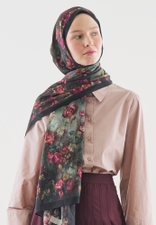 EVELYNE DESENLİ PAMUK VİSKON ŞAL KOYU YEŞİL