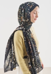 AVRIL DESENLİ PAMUK VİSKON ŞAL SİYAH