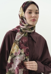 ROSE BREEZE DESENLİ PAMUK VİSKON ŞAL MÜRDÜM