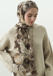 ROSE BREEZE DESENLİ PAMUK VİSKON ŞAL VİZON