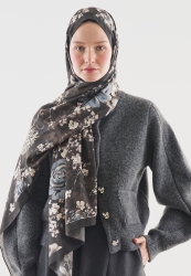 MIDNIGHT ROSE DESENLİ PAMUK VİSKON ŞAL KAHVE