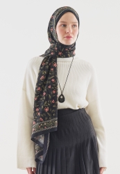 LEANA DESENLİ PAMUK VİSKON ŞAL SİYAH