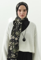 TINY DAISY DESENLİ PAMUK VİSKON ŞAL SİYAH