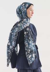 TINY DAISY DESENLİ PAMUK VİSKON ŞAL LACİVERT