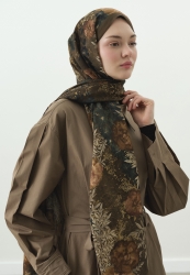 SOFT HIBISCUS DESENLİ PAMUK VİSKON ŞAL HAKİ