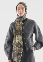 SOFT HIBISCUS DESENLİ PAMUK VİSKON ŞAL FÜME