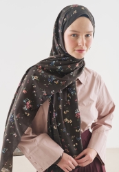 TINY BLOOMS DESENLİ PAMUK VİSKON ŞAL ACI KAHVE