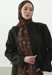 TINY BLOOMS DESENLİ PAMUK VİSKON ŞAL SICAK KAHVE