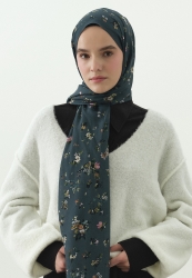 TINY BLOOMS DESENLİ PAMUK VİSKON ŞAL KOT MAVİ