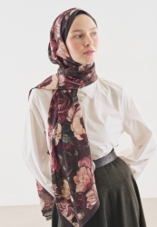 ROSINE DESENLİ PAMUK VİSKON ŞAL BORDO