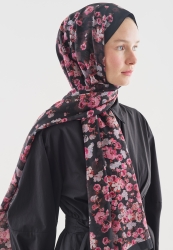 SECRET PEARL DESENLİ PAMUK VİSKON ŞAL SİYAH