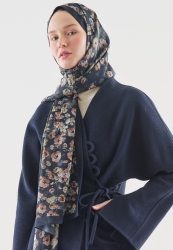 SECRET PEARL DESENLİ PAMUK VİSKON ŞAL LACİVERT