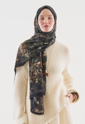 DARK BEAUTY DESENLİ PAMUK VİSKON ŞAL SİYAH