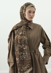 DARK BEAUTY DESENLİ PAMUK VİSKON ŞAL SÜTLÜ KAHVE