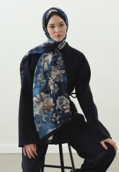 JANE DESENLİ PAMUK VİSKON ŞAL GECE MAVİSİ