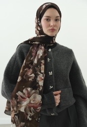 JANE DESENLİ PAMUK VİSKON ŞAL KAHVERENGİ