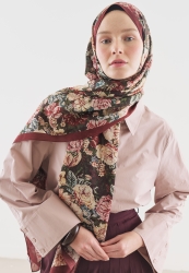 JUDITH DESENLİ PAMUK VİSKON ŞAL BORDO