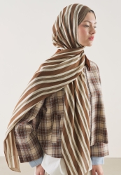 BLOCK STRIPE DESEN RAMİ ŞAL SÜTLÜ KAHVE