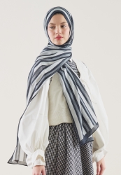 BLOCK STRIPE DESEN RAMİ ŞAL LACİVERT