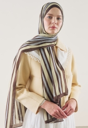BLOCK STRIPE DESEN RAMİ ŞAL KAHVE