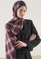 PLAID DESEN RAMİ ŞAL BORDO