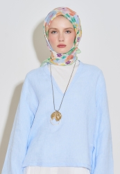 SPRING ROSE PATTERNED COTTON SILK SCARF GREEN