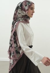 ROSE BREEZE DESENLİ PAMUK VİSKON ŞAL GÜL PEMBE