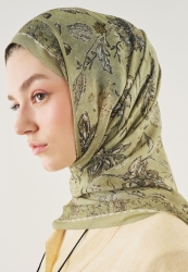 ETHNIC BLOSSOM PATTERNED SOFT VISCOSE HIJAB ALMOND GREEN