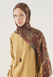 ETHNIC BLOSSOM PATTERNED SOFT VISCOSE HIJAB COCOA