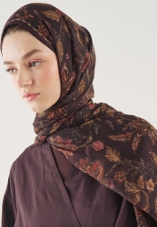 ETHNIC BLOSSOM PATTERNED SOFT VISCOSE HIJAB DARK BURGUNDY
