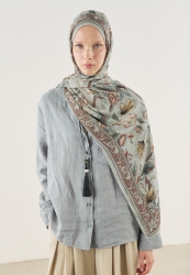 PURE ETHNIC PATTERNED SOFT VISCOSE HIJAB SOFT GREEN