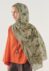 PURE ETHNIC PATTERNED SOFT VISCOSE HIJAB ALMOND GREEN